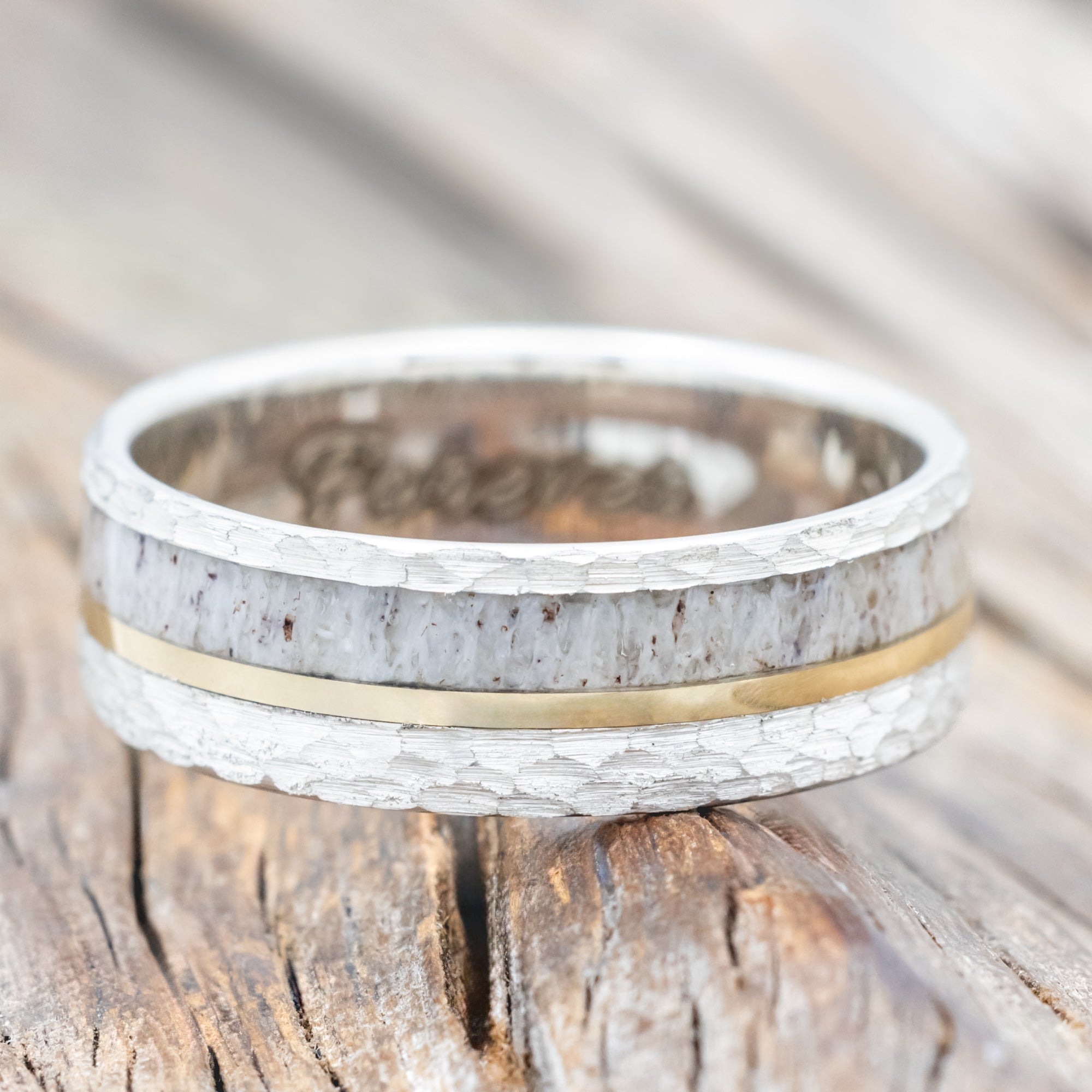 "TANNER" - ELK ANTLER & 14K GOLD INLAY WEDDING BAND-Staghead Designs