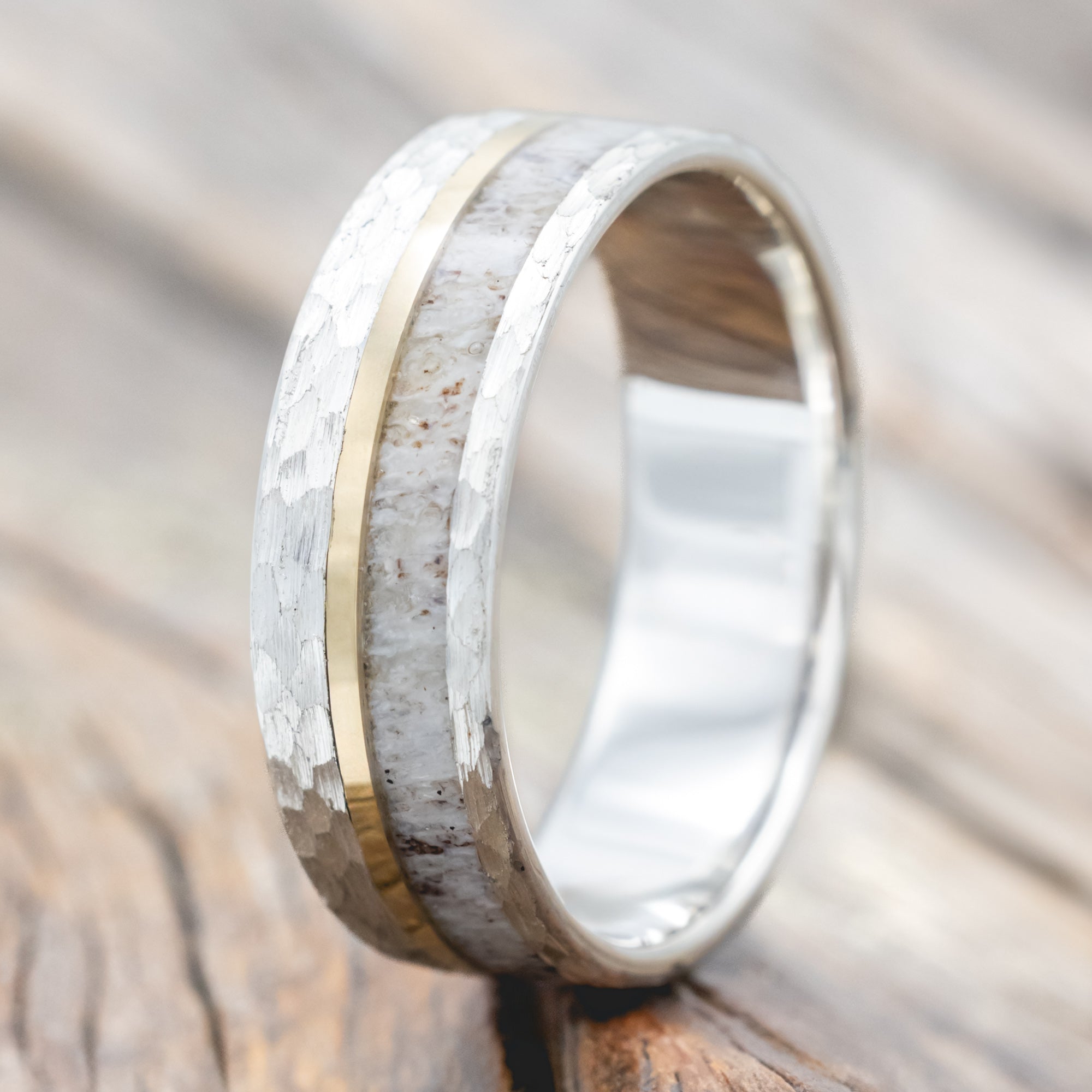 "TANNER" - ELK ANTLER & 14K GOLD INLAY WEDDING BAND-Staghead Designs