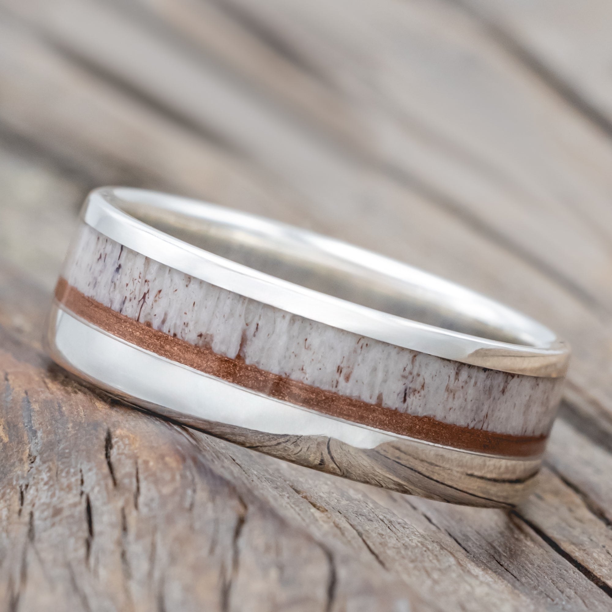 "Tanner" - Elk Antler & Powdered Copper Wedding Ring-Staghead Designs