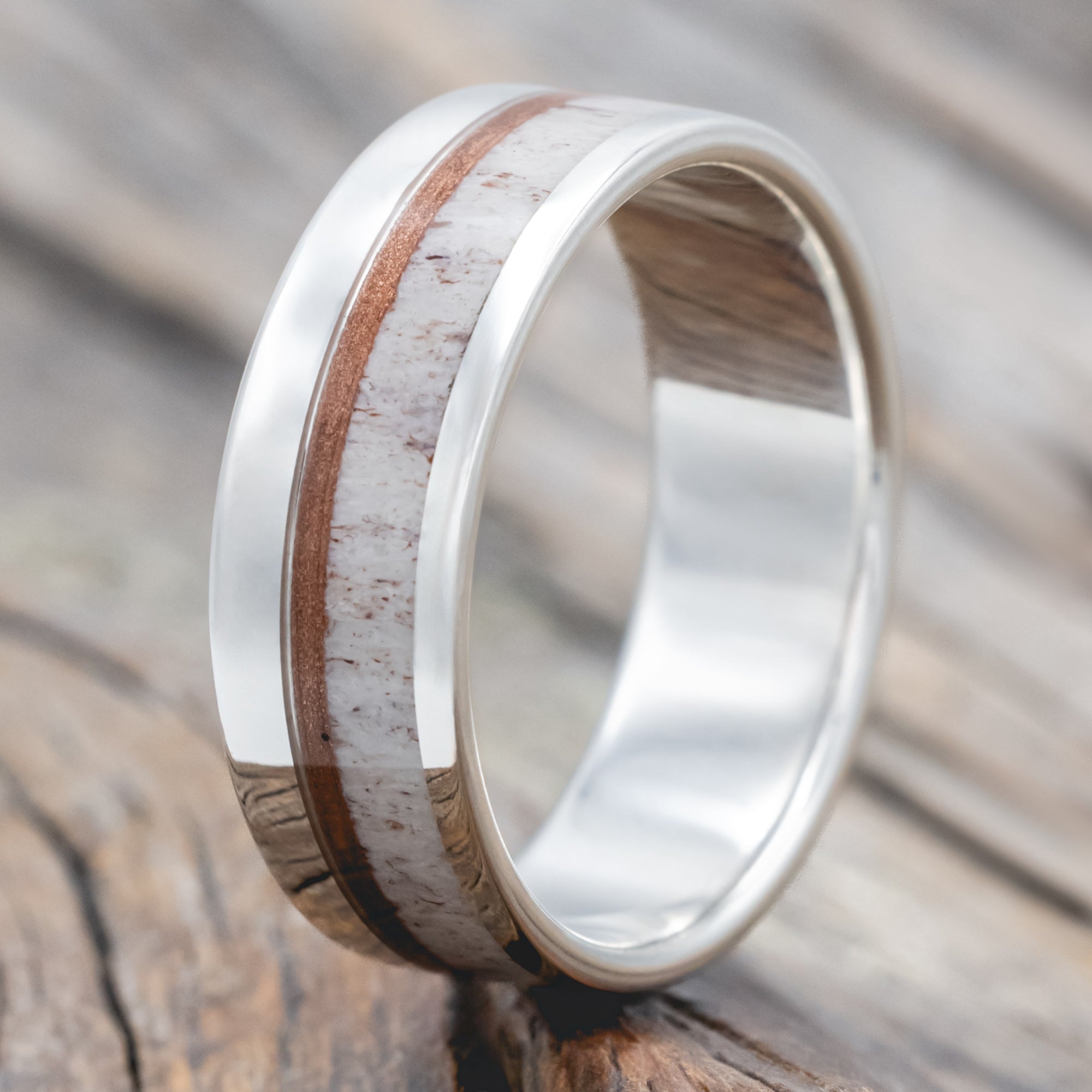 "Tanner" - Elk Antler & Powdered Copper Wedding Ring-Staghead Designs