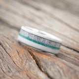 "TANNER" - MALACHITE & ANTLER WEDDING BAND WITH A SANDBLASTED FINISH-Staghead Designs