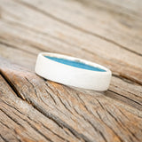 TURQUOISE LINED WEDDING BAND WITH A SANDBLASTED FINISH