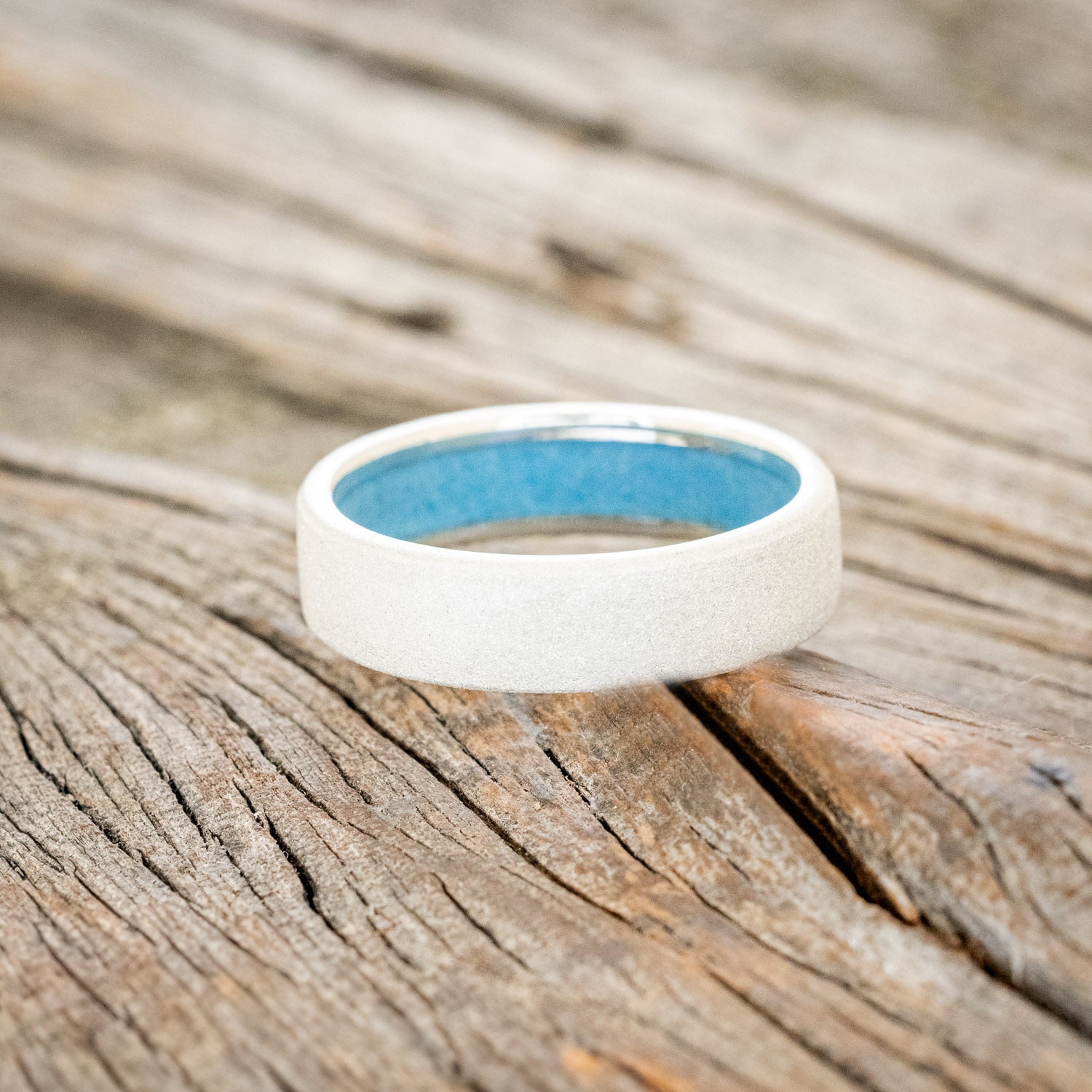 TURQUOISE LINED WEDDING BAND WITH A SANDBLASTED FINISH-9