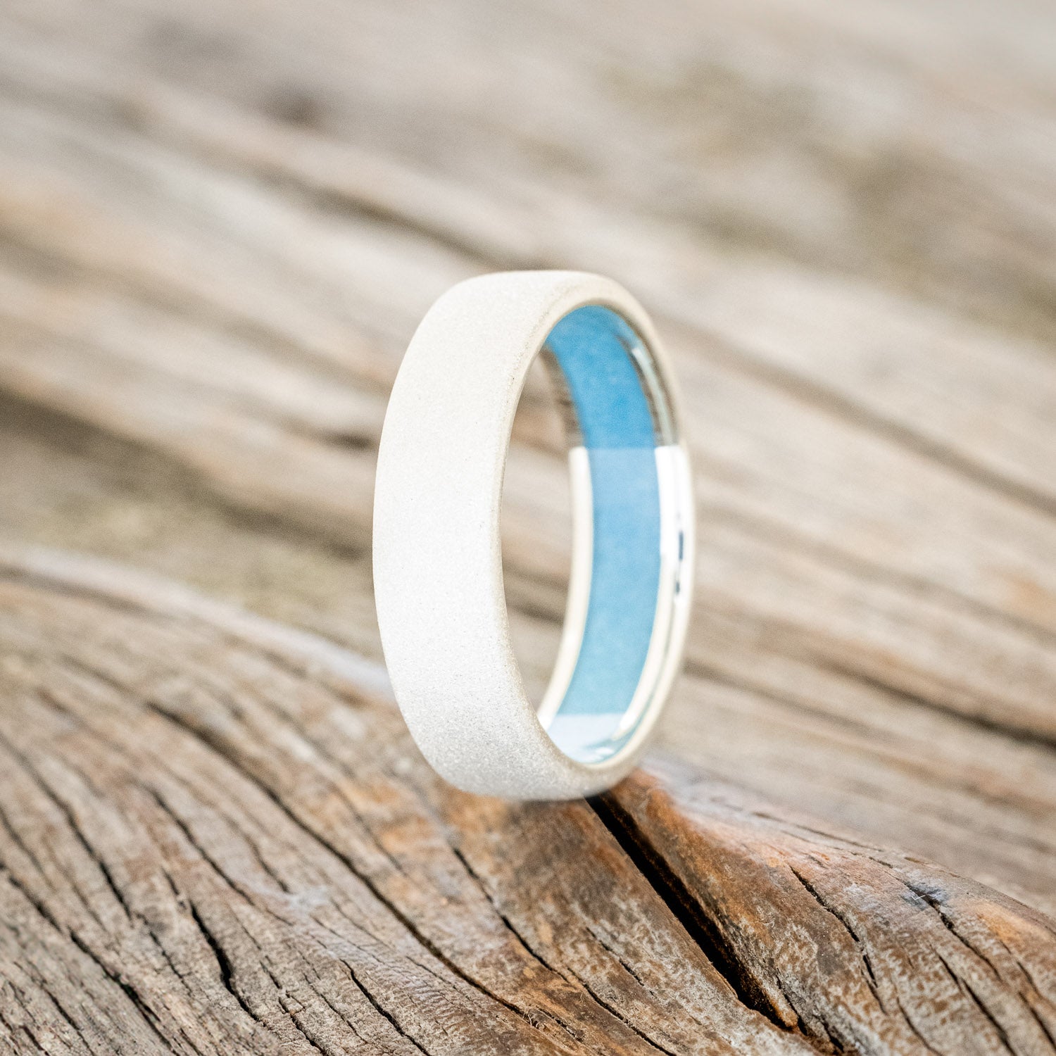 TURQUOISE LINED WEDDING BAND WITH A SANDBLASTED FINISH-7