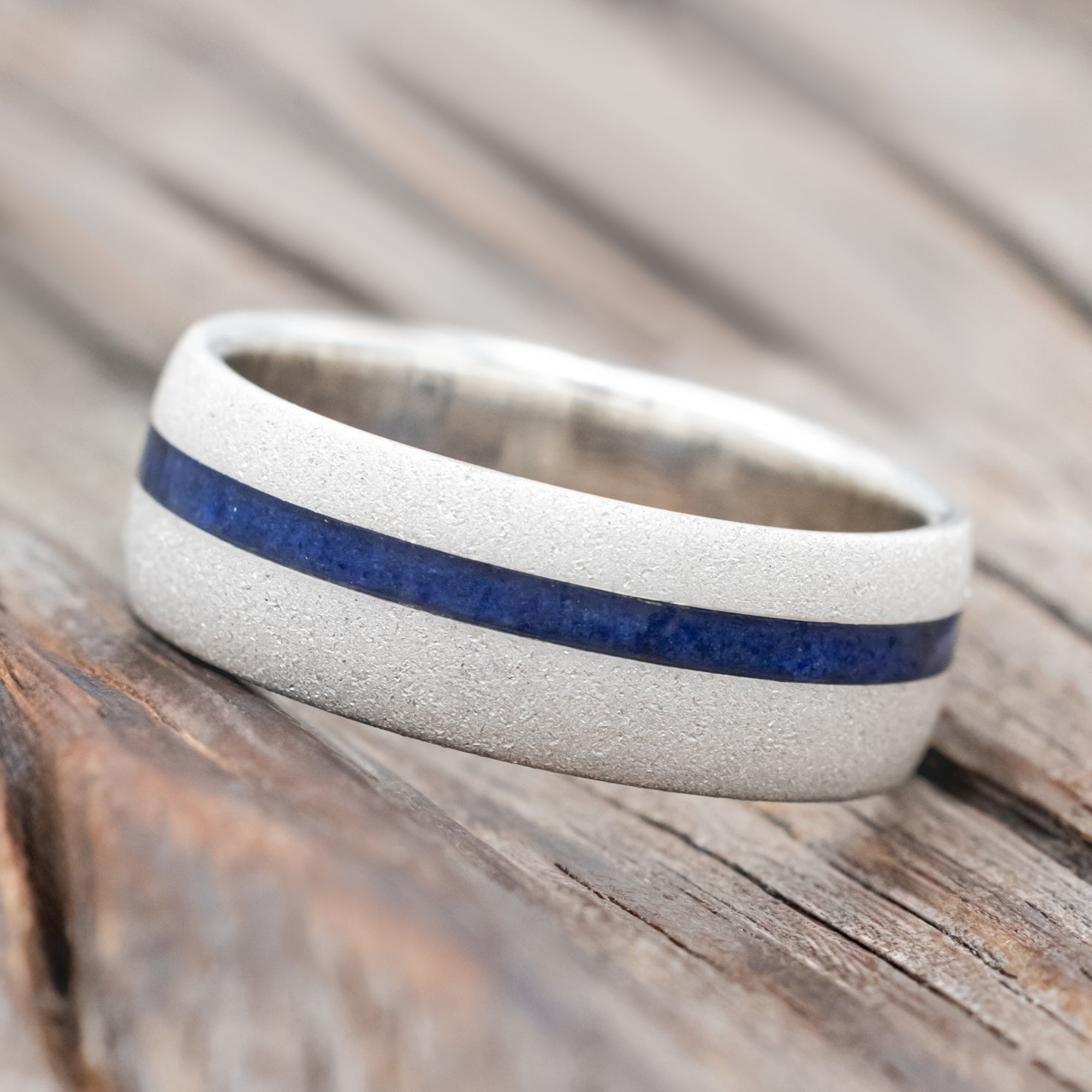 "VERTIGO" - DOMED LAPIS LAZULI WEDDING RING WITH A SANDBLASTED FINISH-Staghead Designs