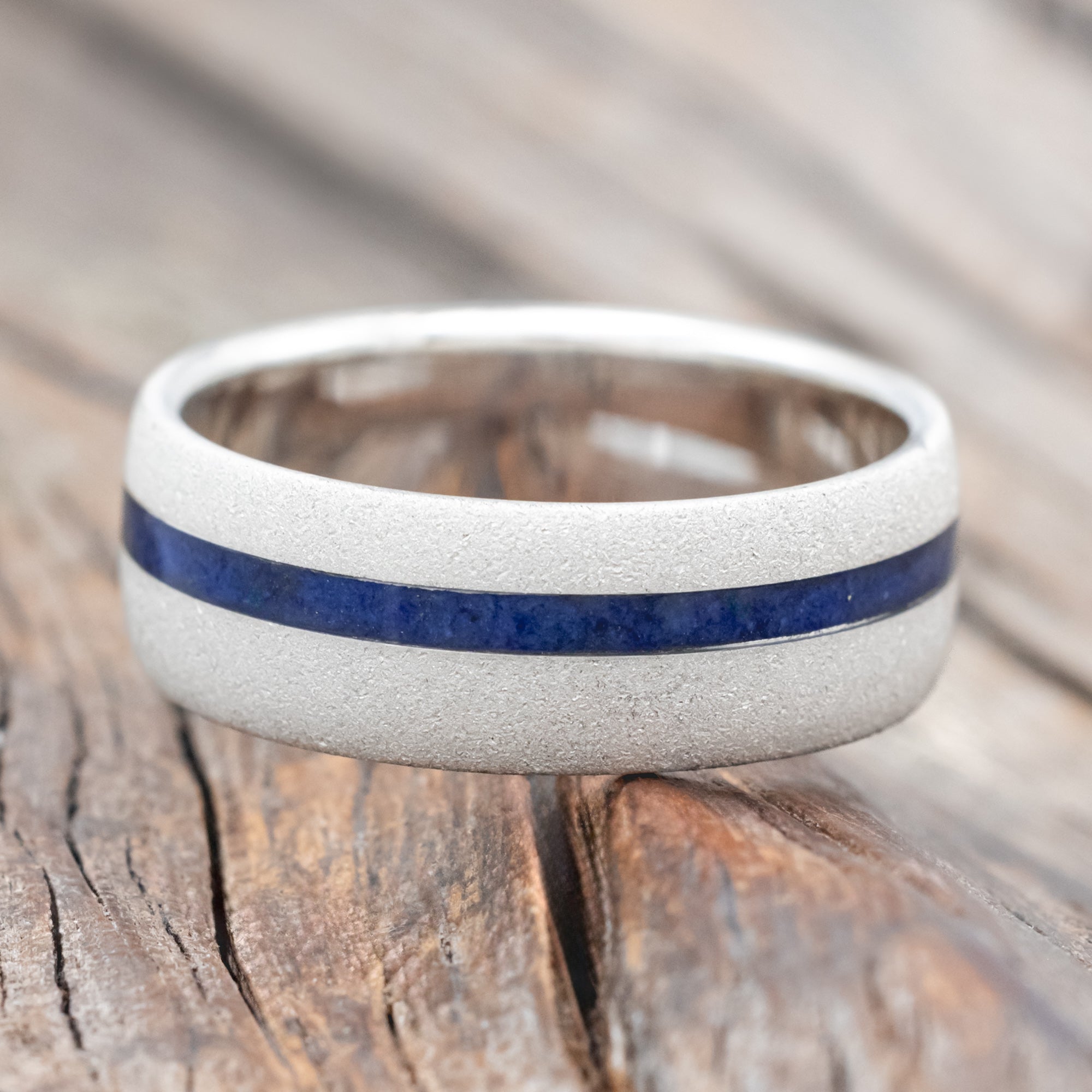 "VERTIGO" - DOMED LAPIS LAZULI WEDDING RING WITH A SANDBLASTED FINISH-Staghead Designs