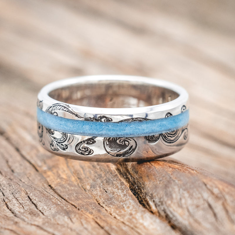 "VERTIGO" - FLORAL ENGRAVED TURQUOISE WEDDING RING