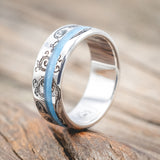 "VERTIGO" - FLORAL ENGRAVED TURQUOISE WEDDING RING