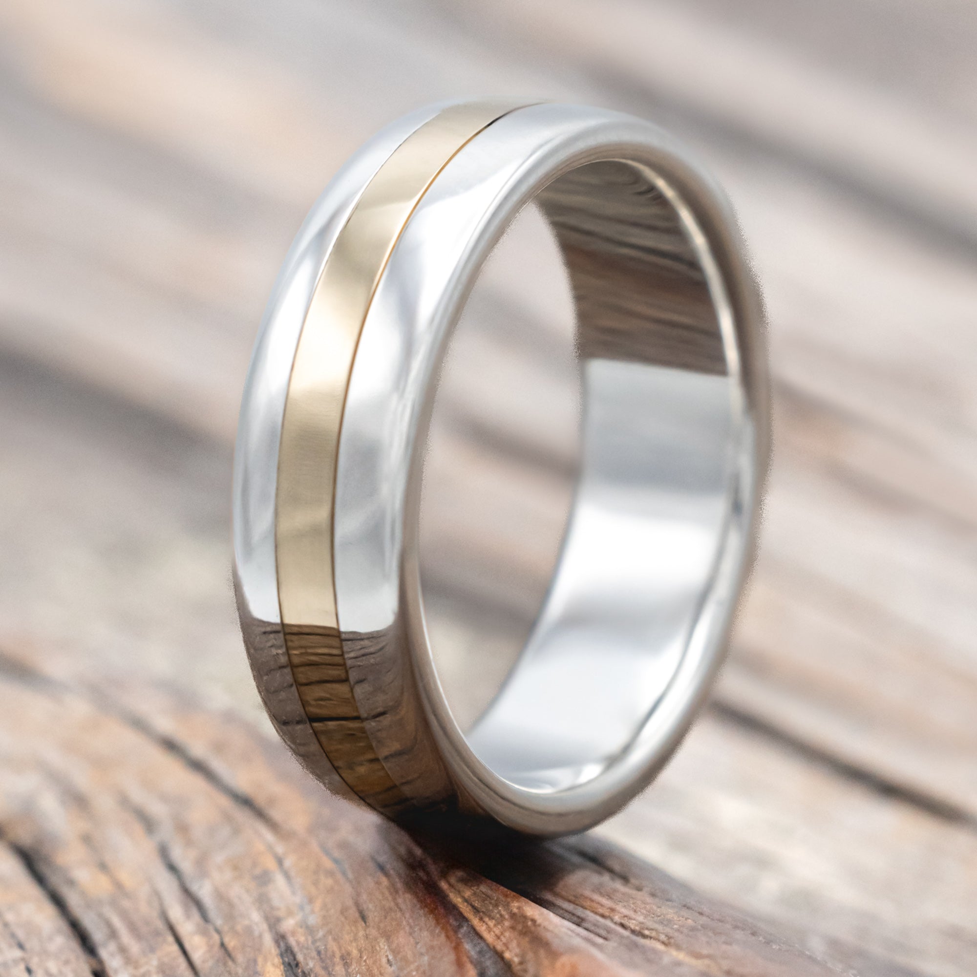 "VERTIGO" - 14K GOLD INLAY WEDDING RING-Staghead Designs