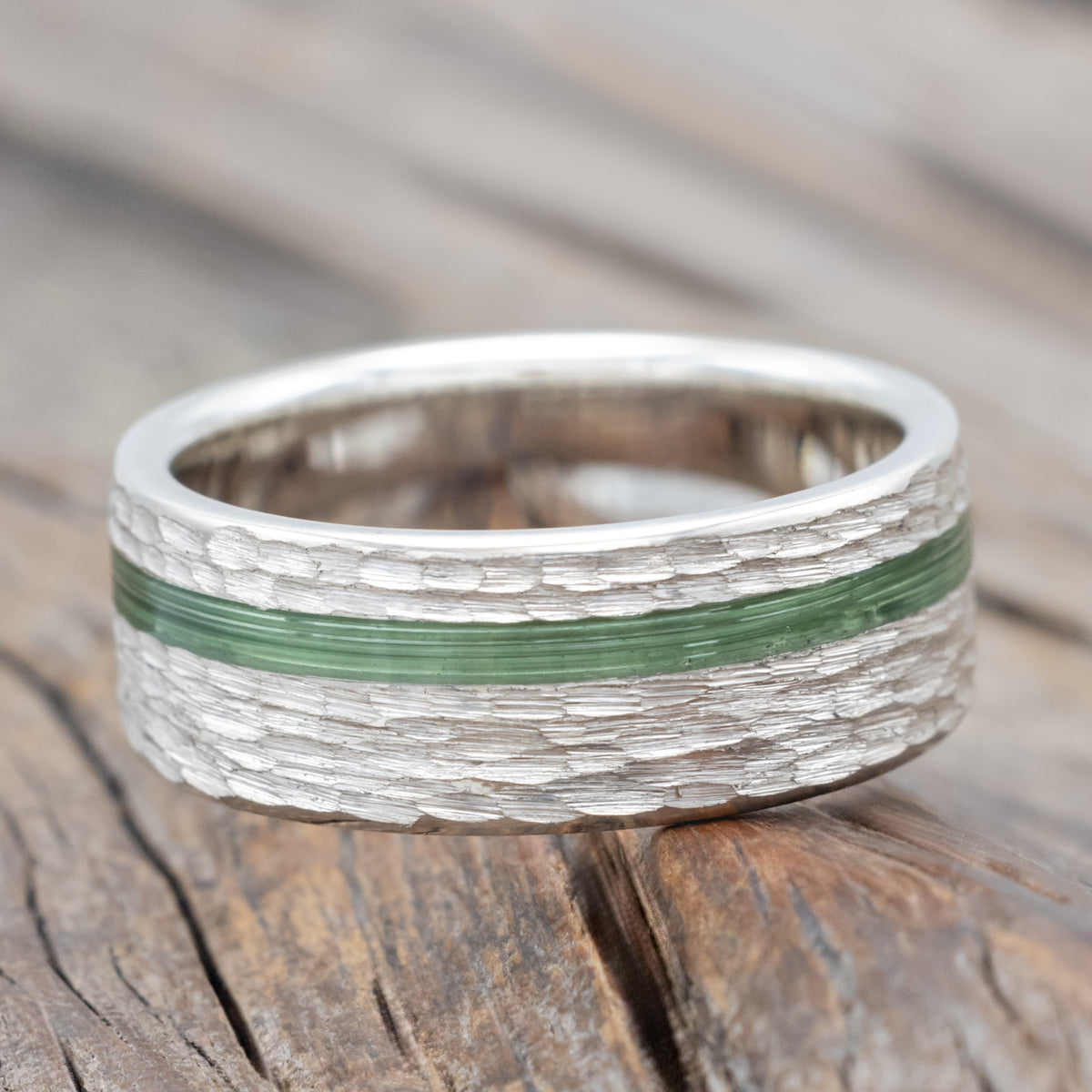 "Vertigo" - Hammered Wedding Band With Fishing Line Inlays-Staghead Designs