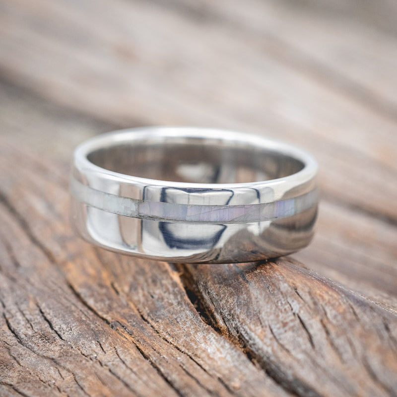 "VERTIGO" - MATCHING SET OF MOTHER OF PEARL WEDDING BANDS-Staghead Designs