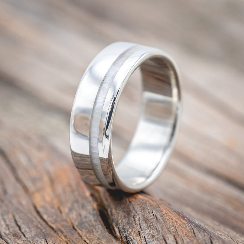 "VERTIGO" - MATCHING SET OF MOTHER OF PEARL WEDDING BANDS-Staghead Designs