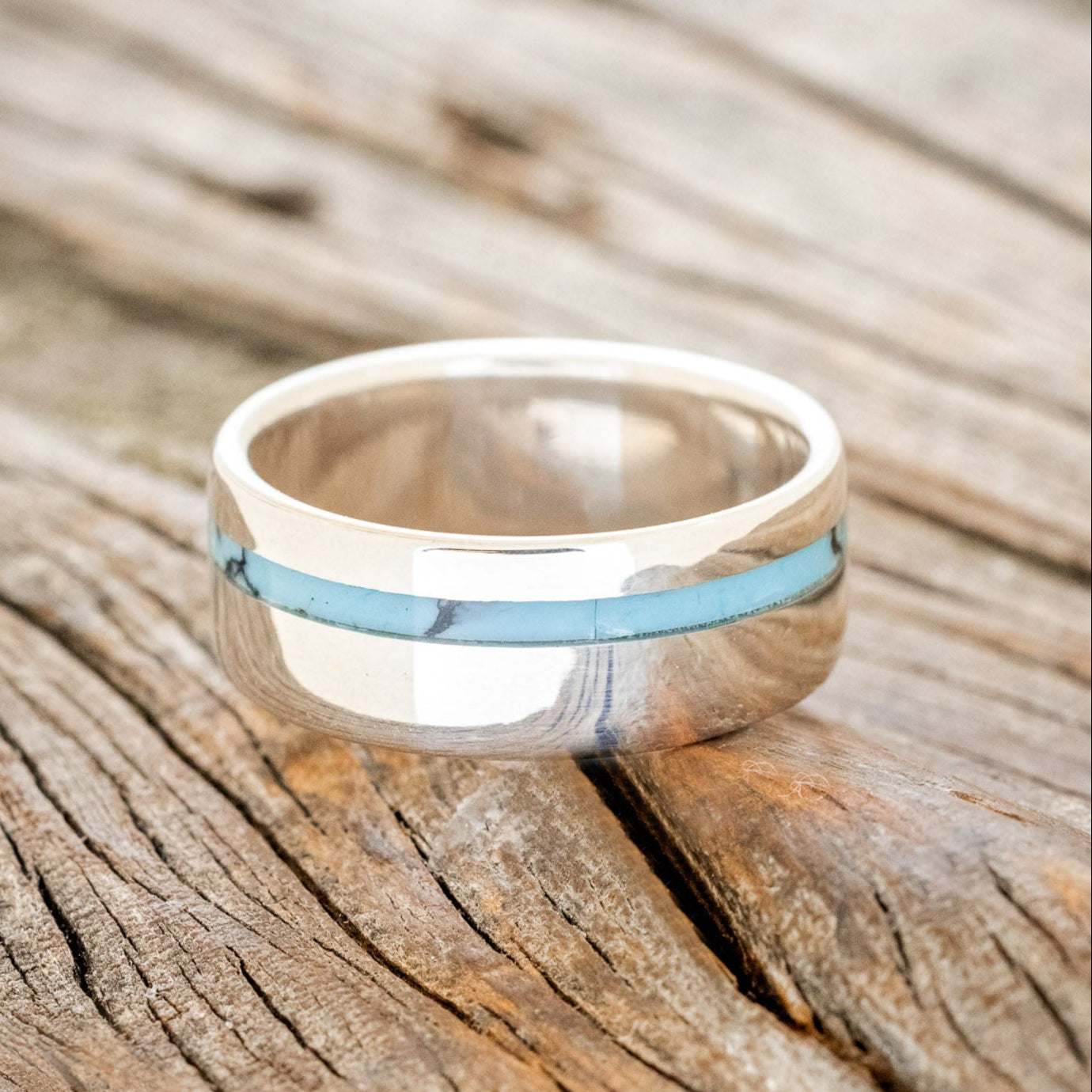 "VERTIGO" - TURQUOISE & BLACK MATRIX TRUSTONE INLAY WEDDING BAND-3