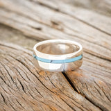 "VERTIGO" - TURQUOISE & BLACK MATRIX TRUSTONE INLAY WEDDING BAND-3