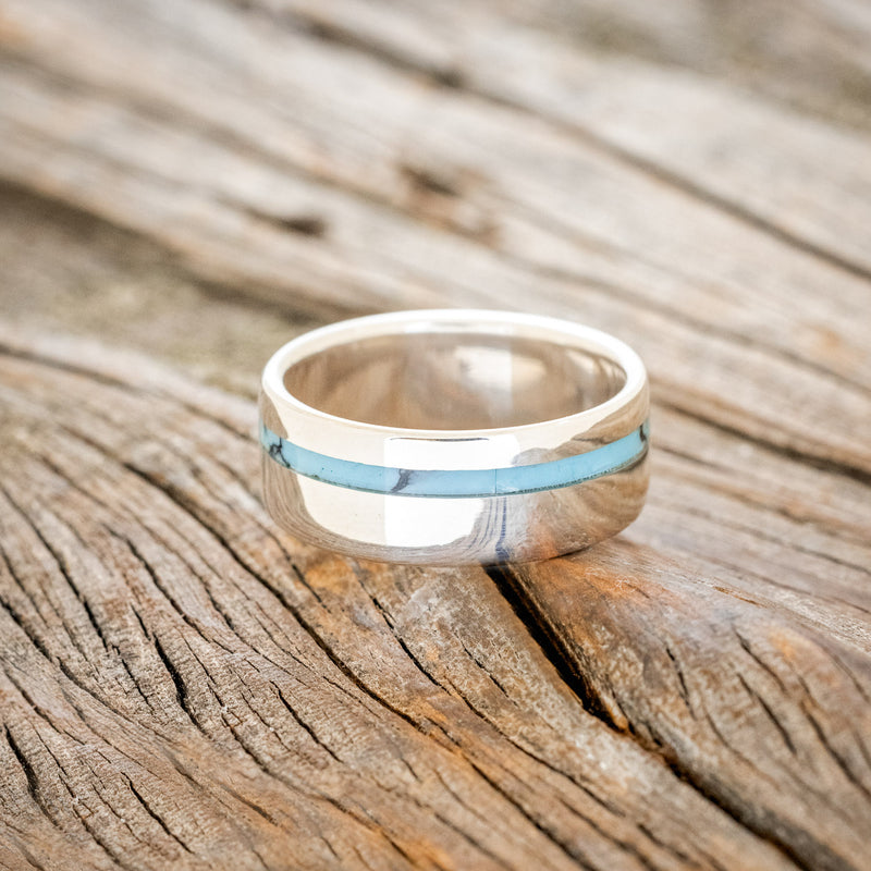 "VERTIGO" - TURQUOISE & BLACK MATRIX TRUSTONE INLAY WEDDING BAND-3