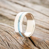 "VERTIGO" - TURQUOISE & BLACK MATRIX TRUSTONE INLAY WEDDING BAND-1