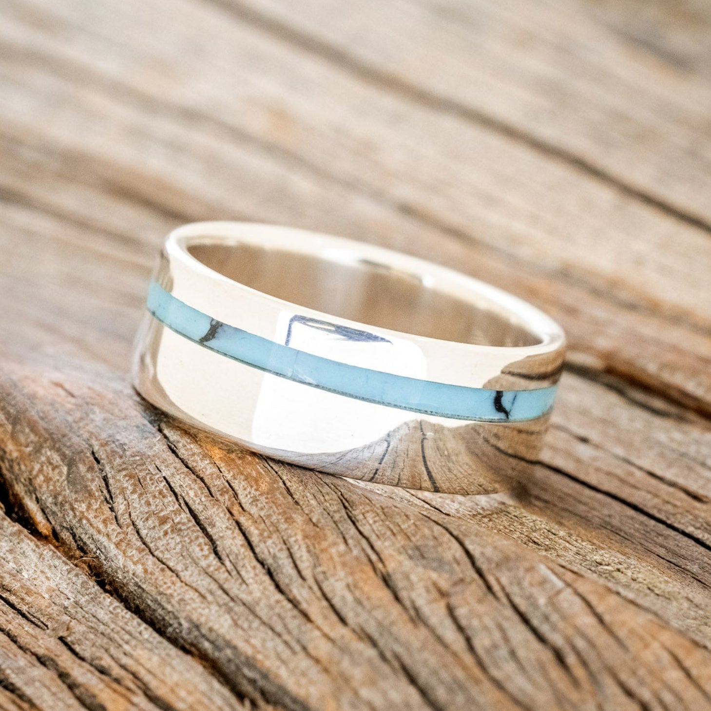 "VERTIGO" - TURQUOISE & BLACK MATRIX TRUSTONE INLAY WEDDING BAND-2