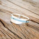 "VERTIGO" - TURQUOISE & BLACK MATRIX TRUSTONE INLAY WEDDING BAND-2