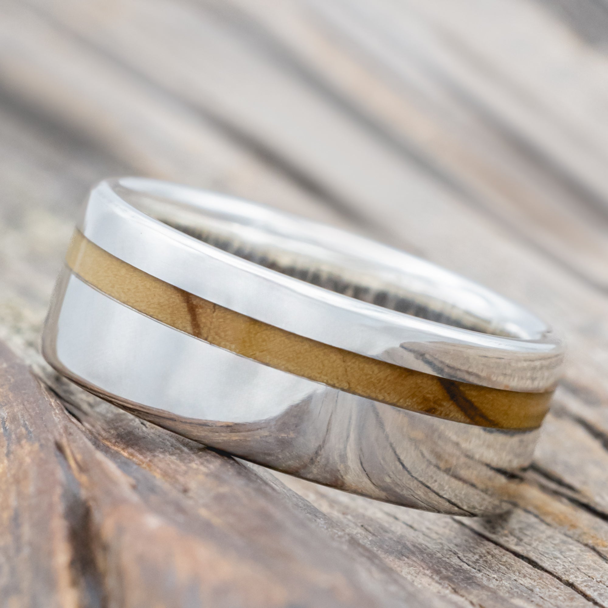"Vertigo" - Bethlehem Olive Wood Wedding Band-Staghead Designs