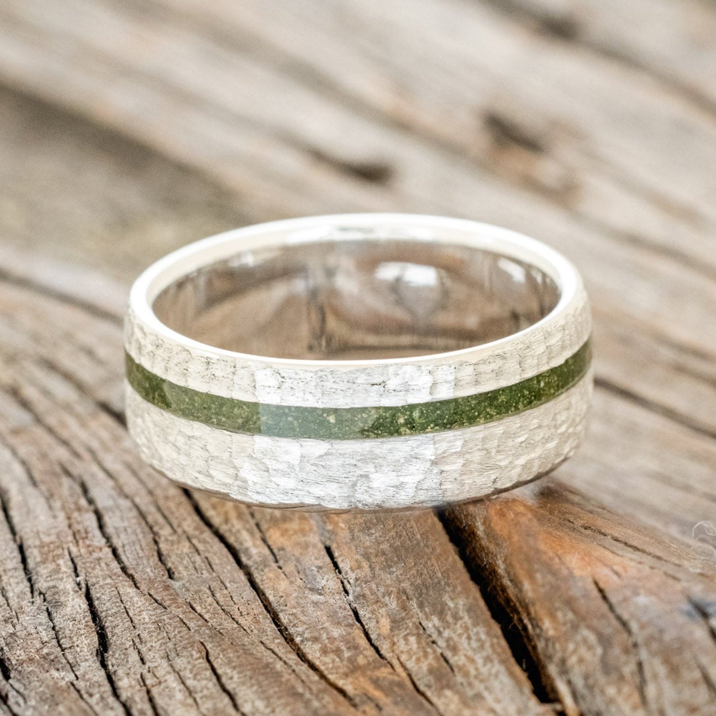 "VERTIGO" - MOSS WEDDING BAND WITH A HAMMERED FINISH-9