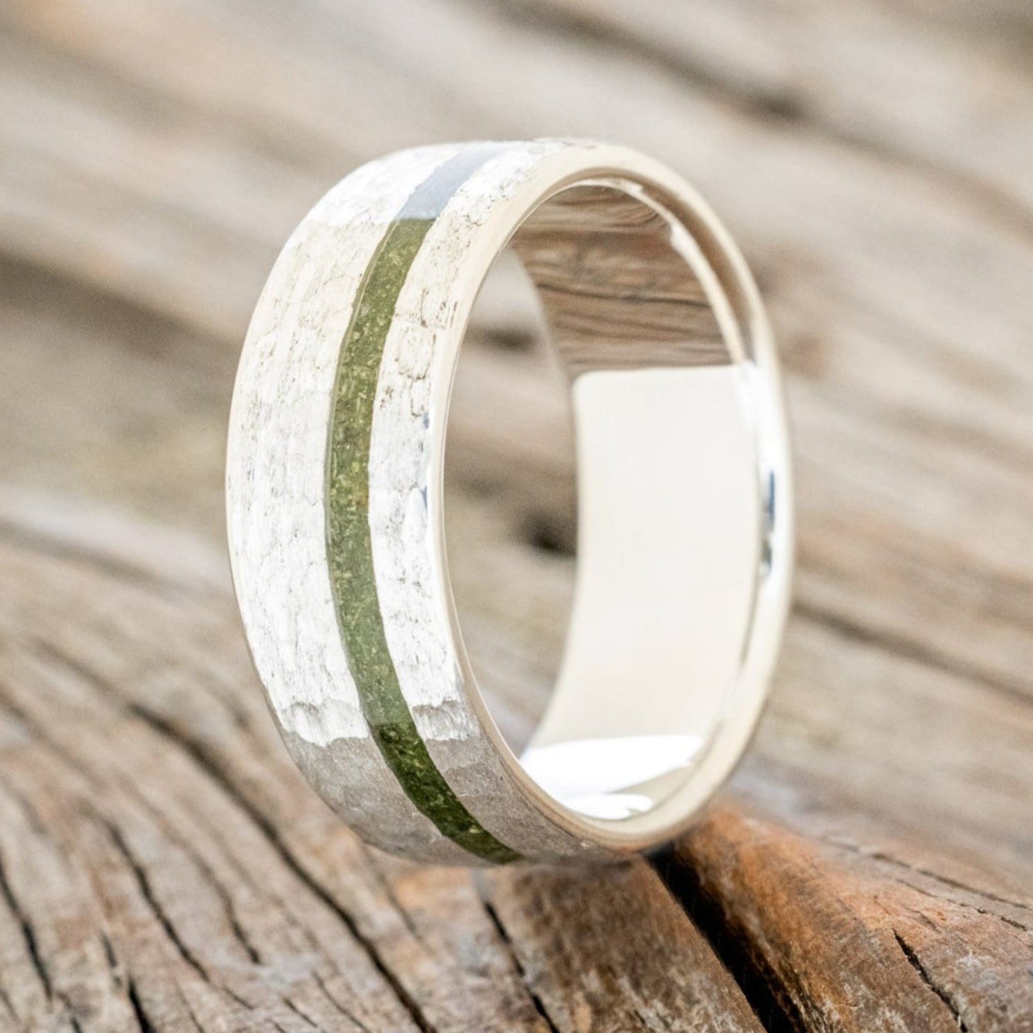 "VERTIGO" - MOSS WEDDING BAND WITH A HAMMERED FINISH-7