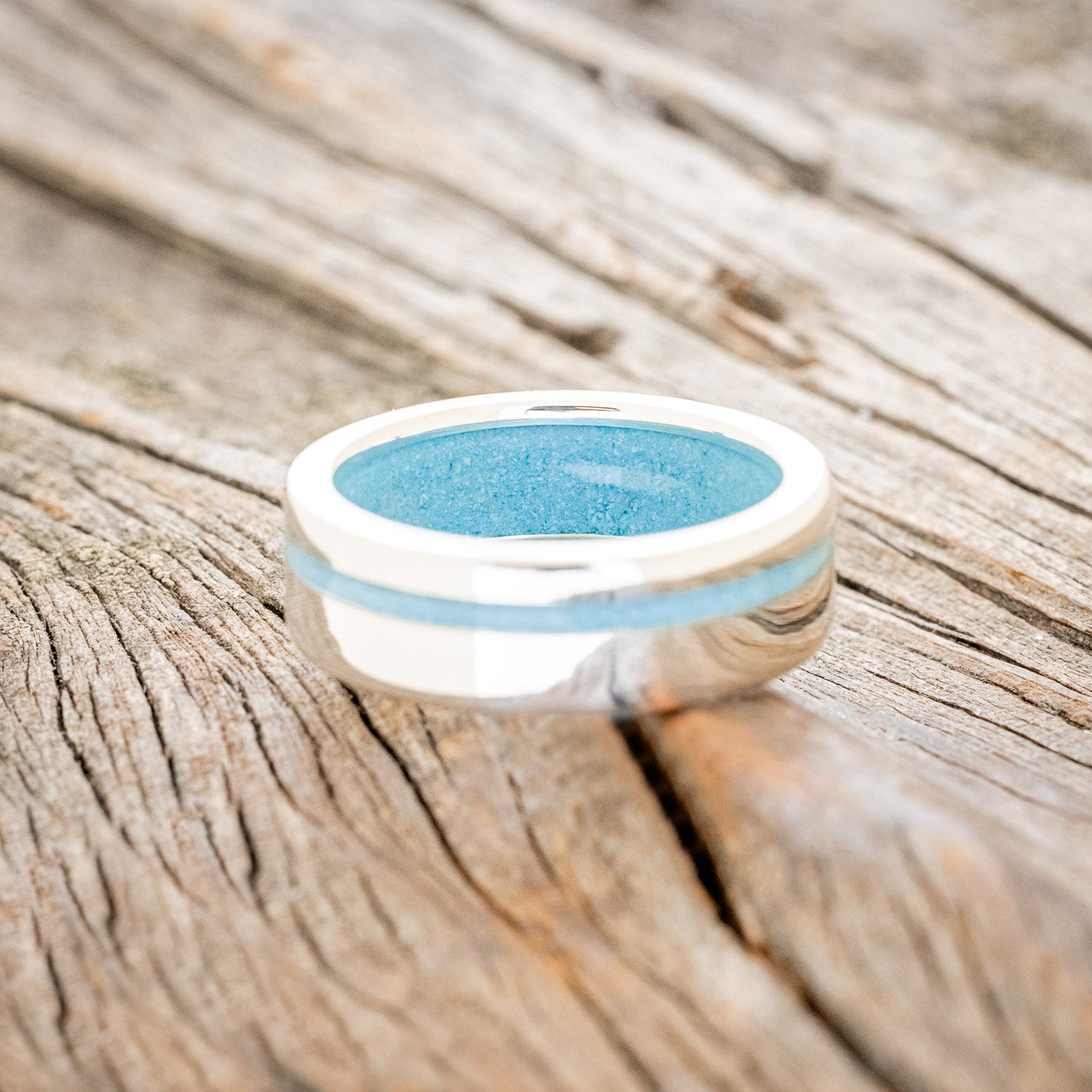 "VERTIGO" - TURQUOISE WEDDING RING FEATURING A TURQUOISE LINED BAND-34