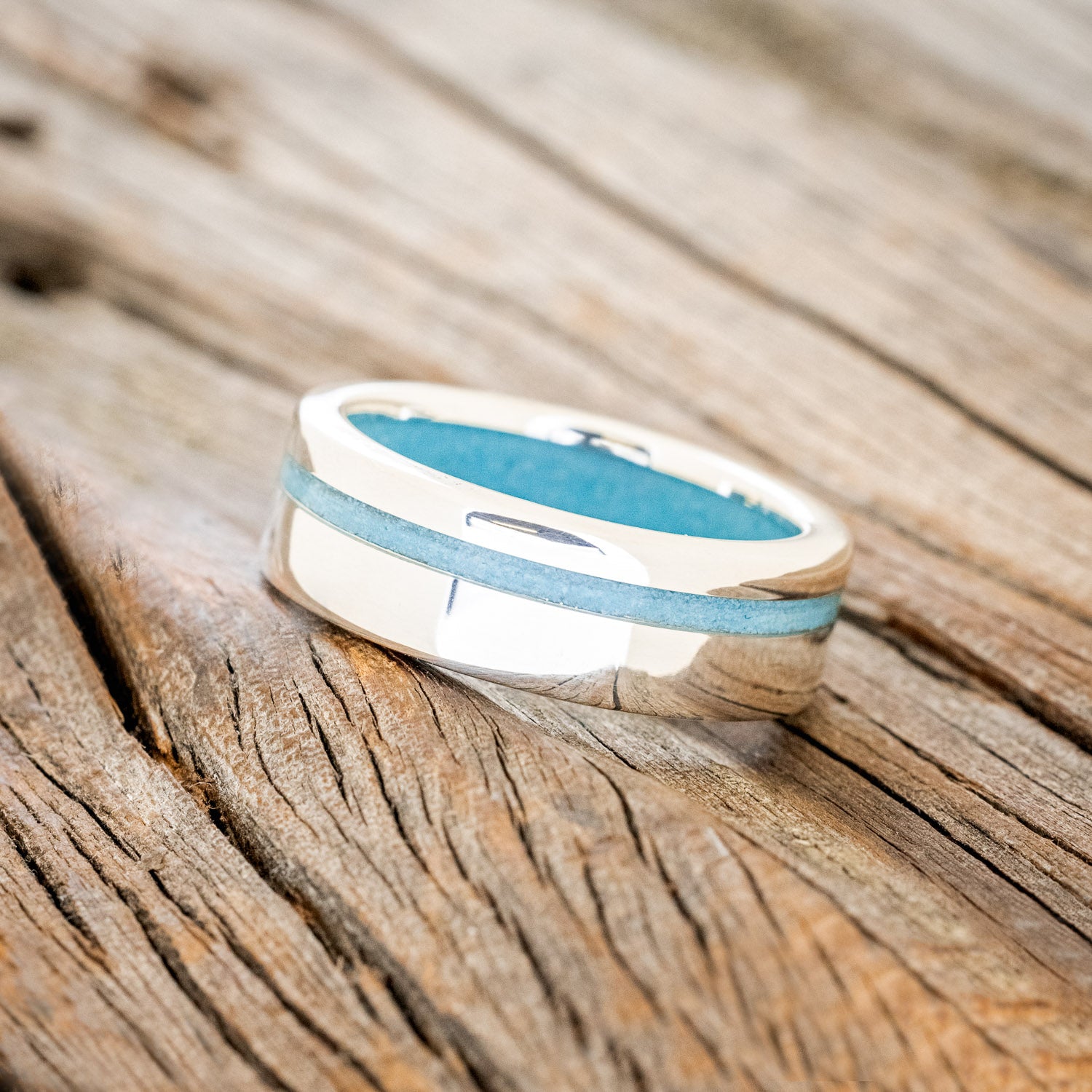 "VERTIGO" - TURQUOISE WEDDING RING FEATURING A TURQUOISE LINED BAND-33