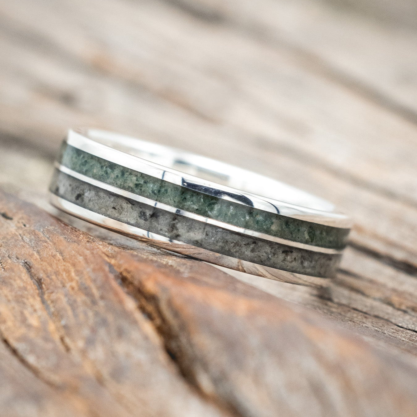 "DYAD" - MOSS AGATE & MOONSTONE WEDDING BAND-Staghead Designs