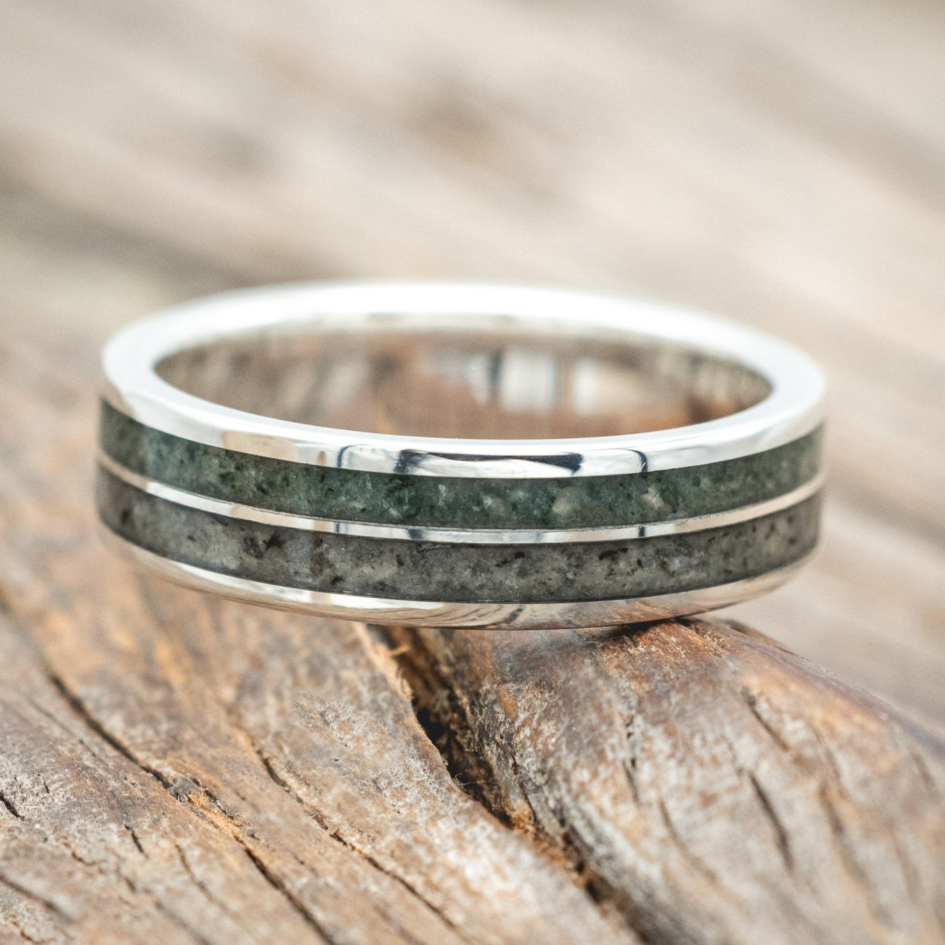 "DYAD" - MOSS AGATE & MOONSTONE WEDDING BAND-Staghead Designs