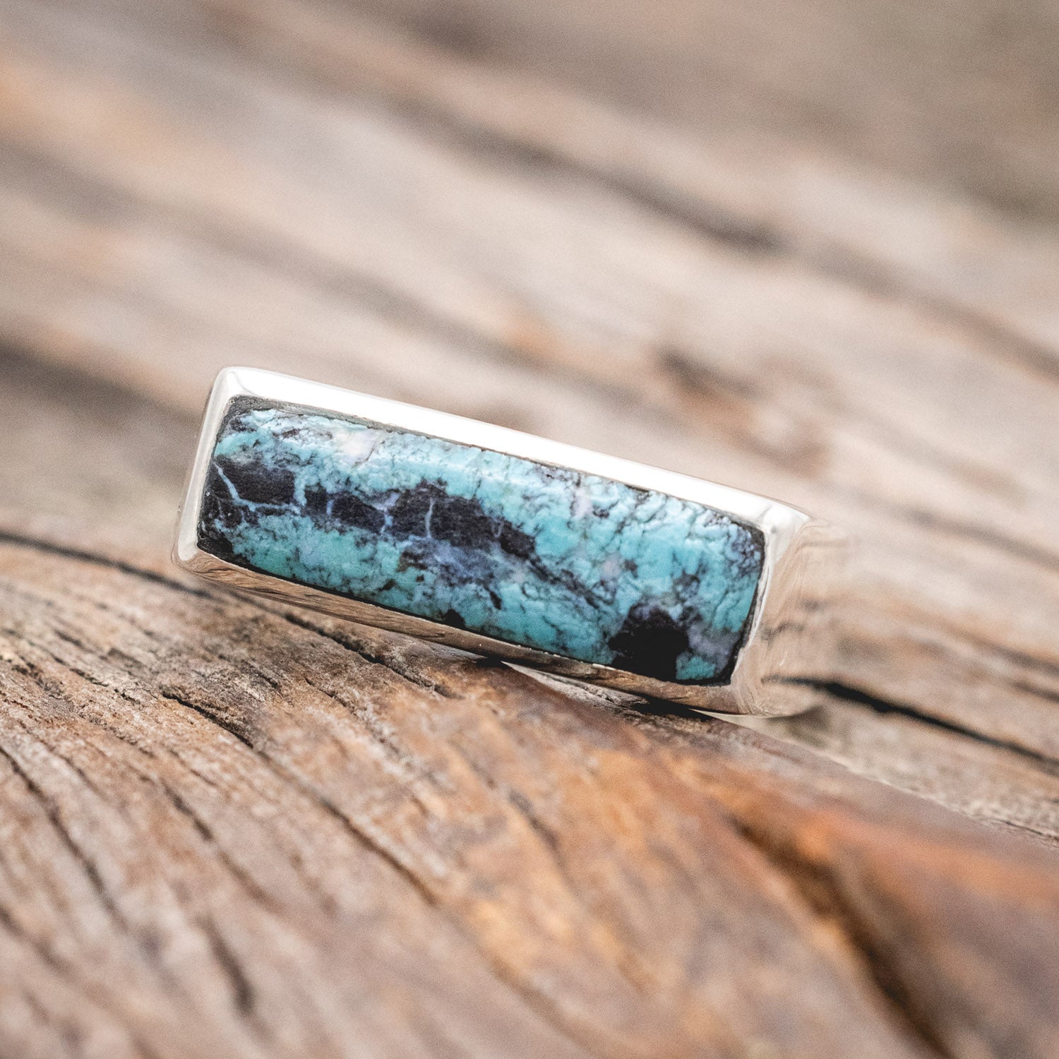 FLAT TOP TURQUOISE WEDDING RING-Staghead Designs