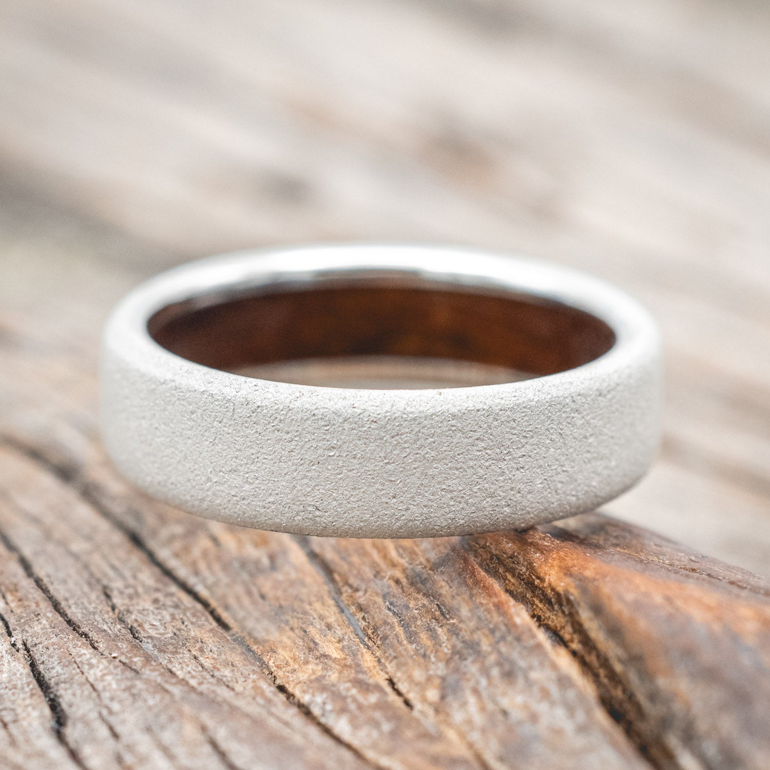 IRONWOOD CHANNEL LINED RING WITH SANDBLASTED FINISH-Staghead Designs