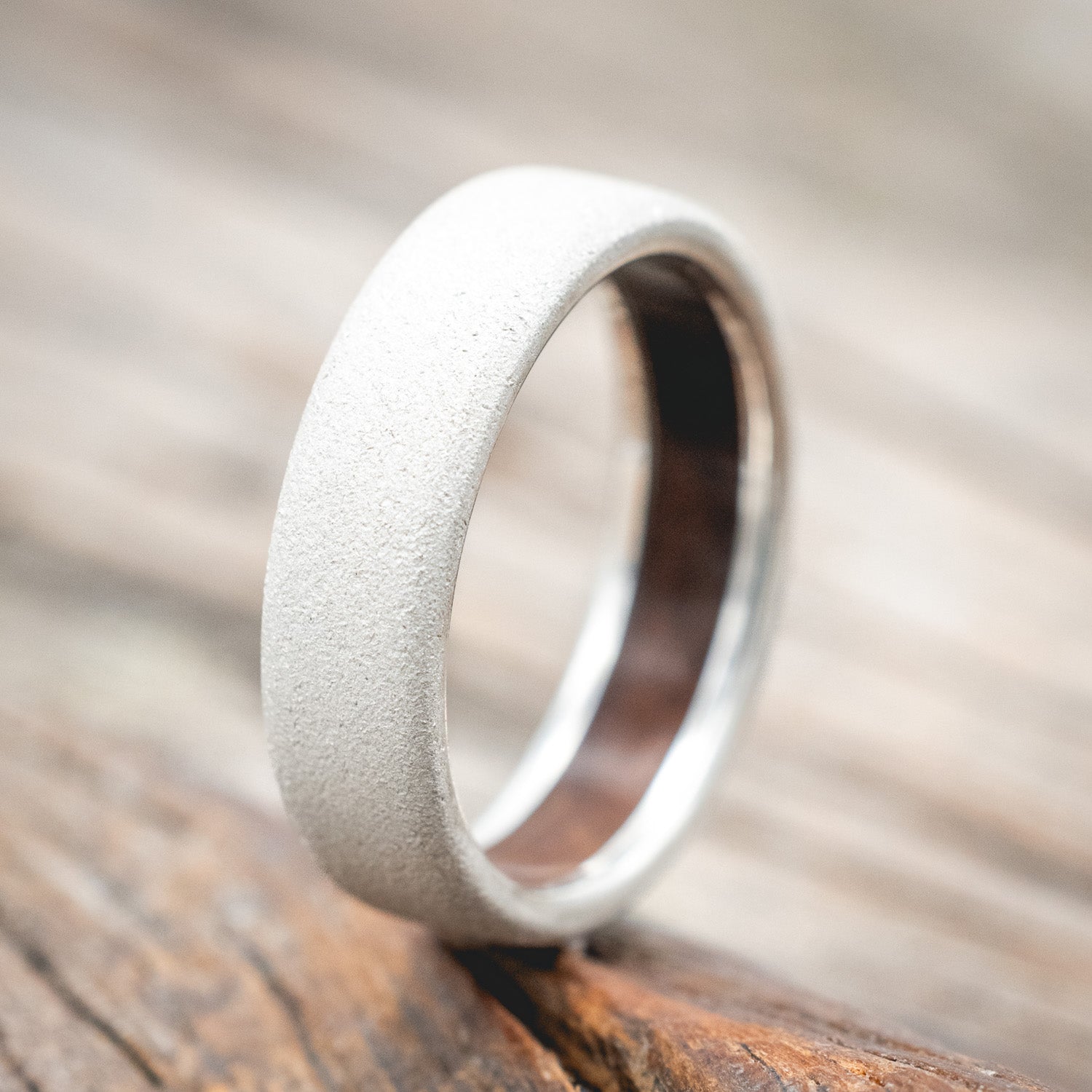 IRONWOOD CHANNEL LINED RING WITH SANDBLASTED FINISH-Staghead Designs
