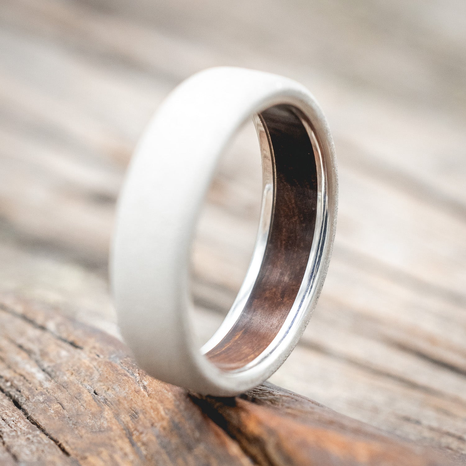 IRONWOOD CHANNEL LINED RING WITH SANDBLASTED FINISH-Staghead Designs