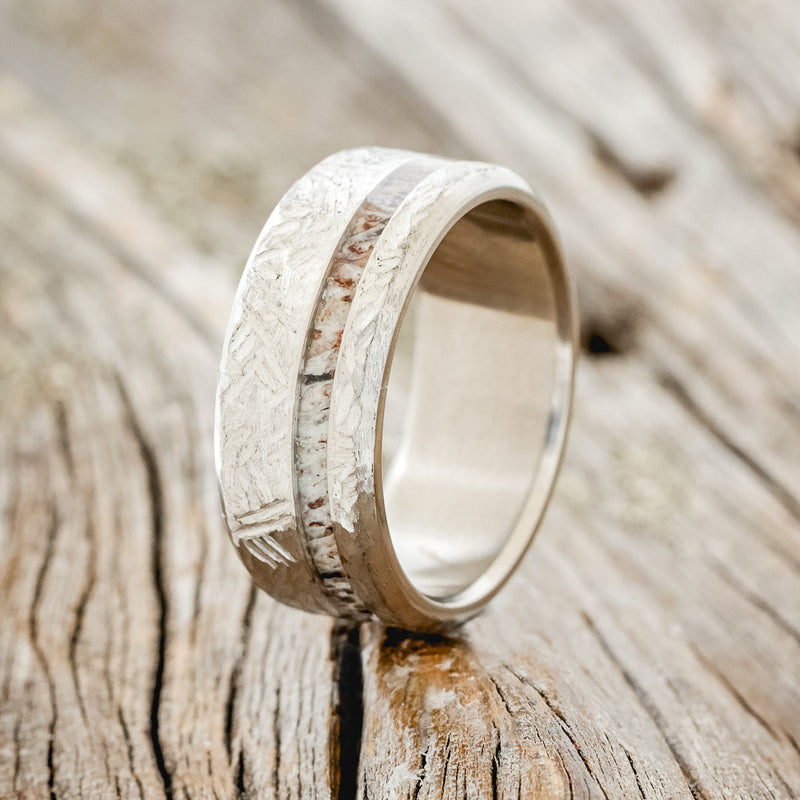 "VERTIGO" - ANTLER INLAY WEDDING RING - READY TO SHIP