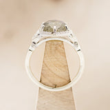 "LUCY IN THE SKY" - HEXAGON LABRADORITE ENGAGEMENT RING WITH DIAMOND ACCENTS & TURQUOISE INLAYS - 14K WHITE GOLD - SIZE 6-6