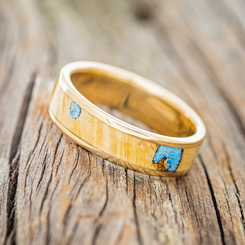 "RAINIER" - BUCKEYE BURL & TURQUOISE WEDDING BAND-5