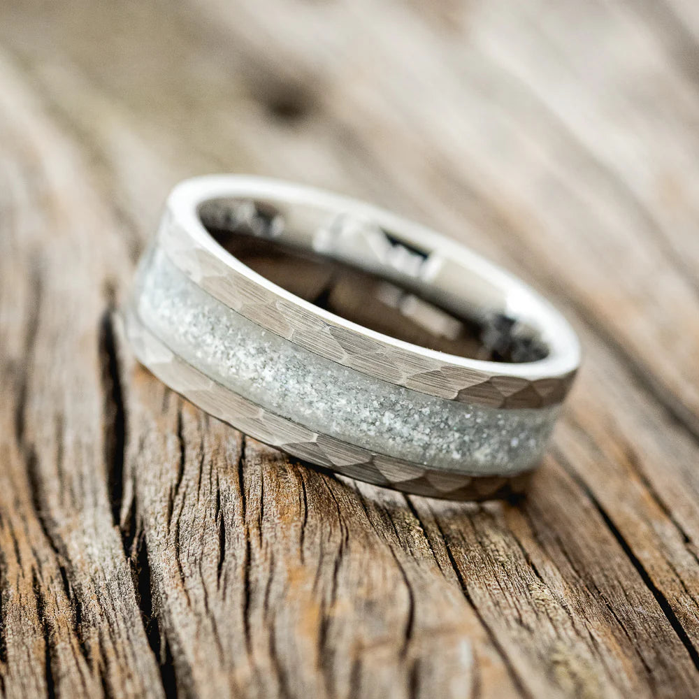 "APOLLO" - FACETED TUNGSTEN WEDDING BAND WITH DIAMOND DUST INLAY - TUNGSTEN - SIZE 7-Staghead Designs
