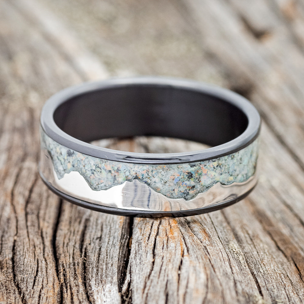 MATCHING SET OF "ZELLA" OPAL & "HELIOS" FIRE & ICE OPAL INLAY WEDDING RINGS-12