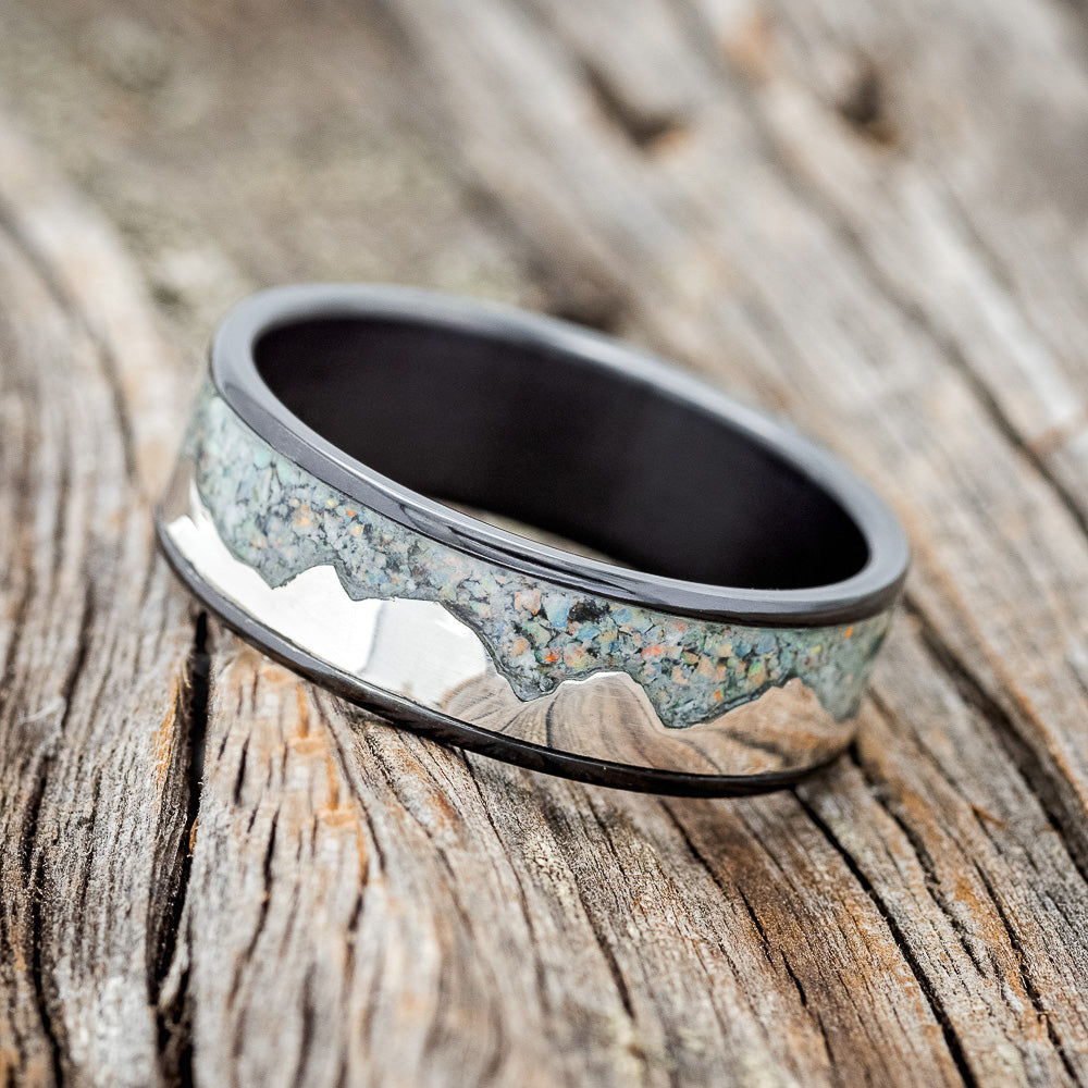 MATCHING SET OF "ZELLA" OPAL & "HELIOS" FIRE & ICE OPAL INLAY WEDDING RINGS-11