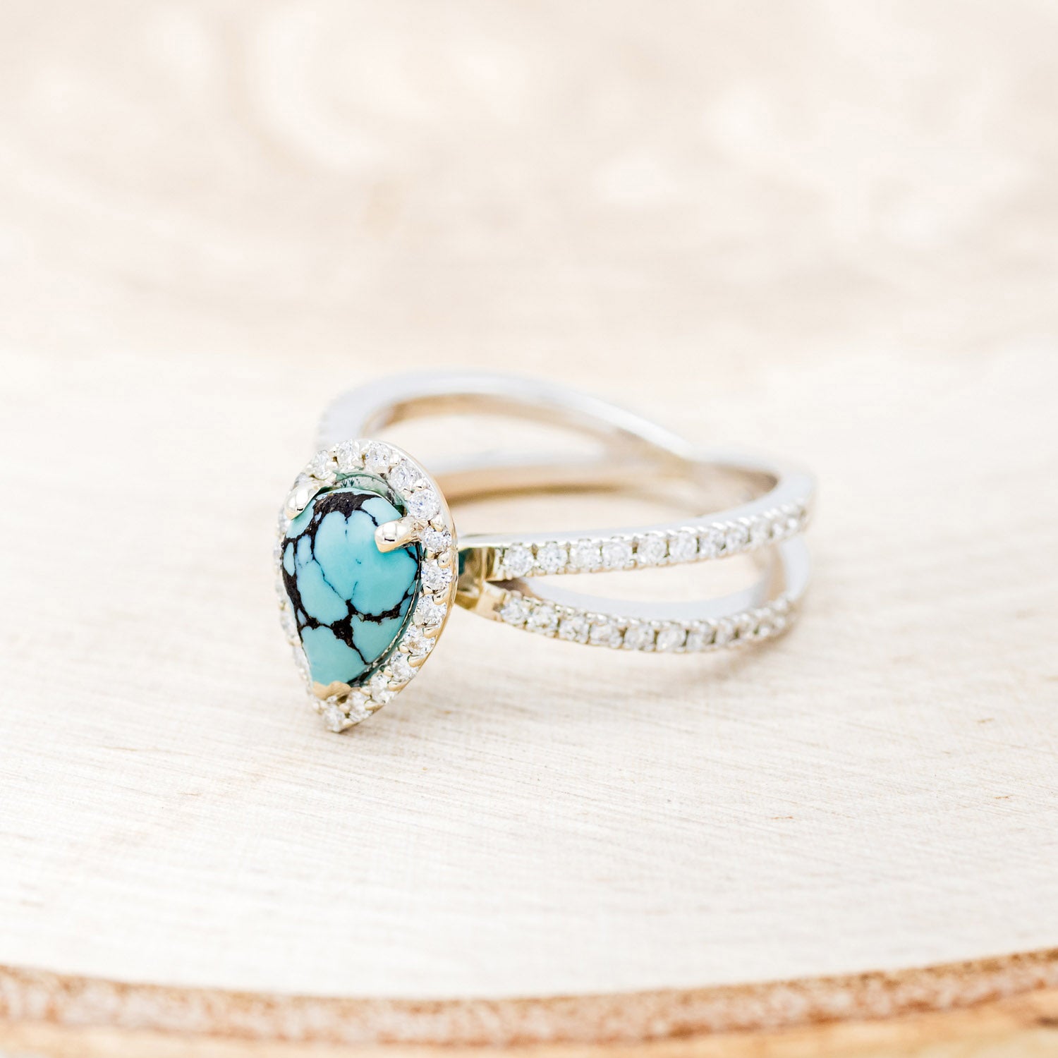 MATCHING SET OF "NALA" PEAR TURQUOISE ENGAGEMENT RINGS-5