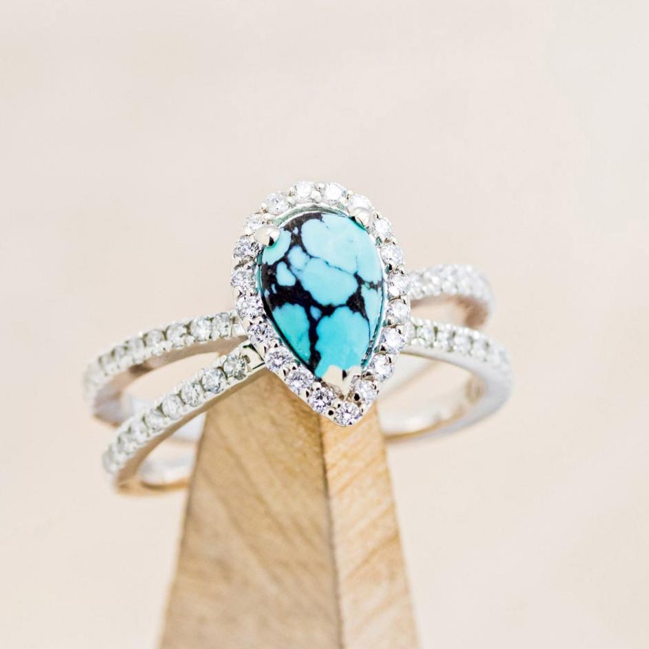 MATCHING SET OF "NALA" PEAR TURQUOISE ENGAGEMENT RINGS-3