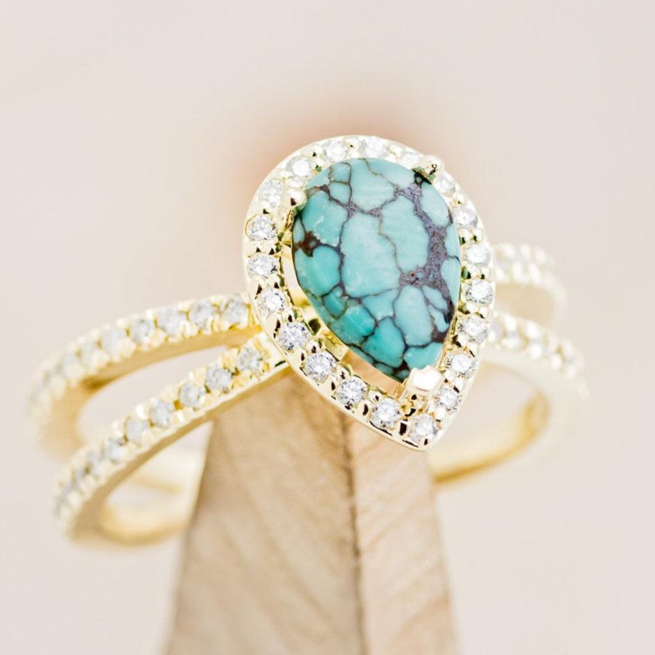 MATCHING SET OF "NALA" PEAR TURQUOISE ENGAGEMENT RINGS-10