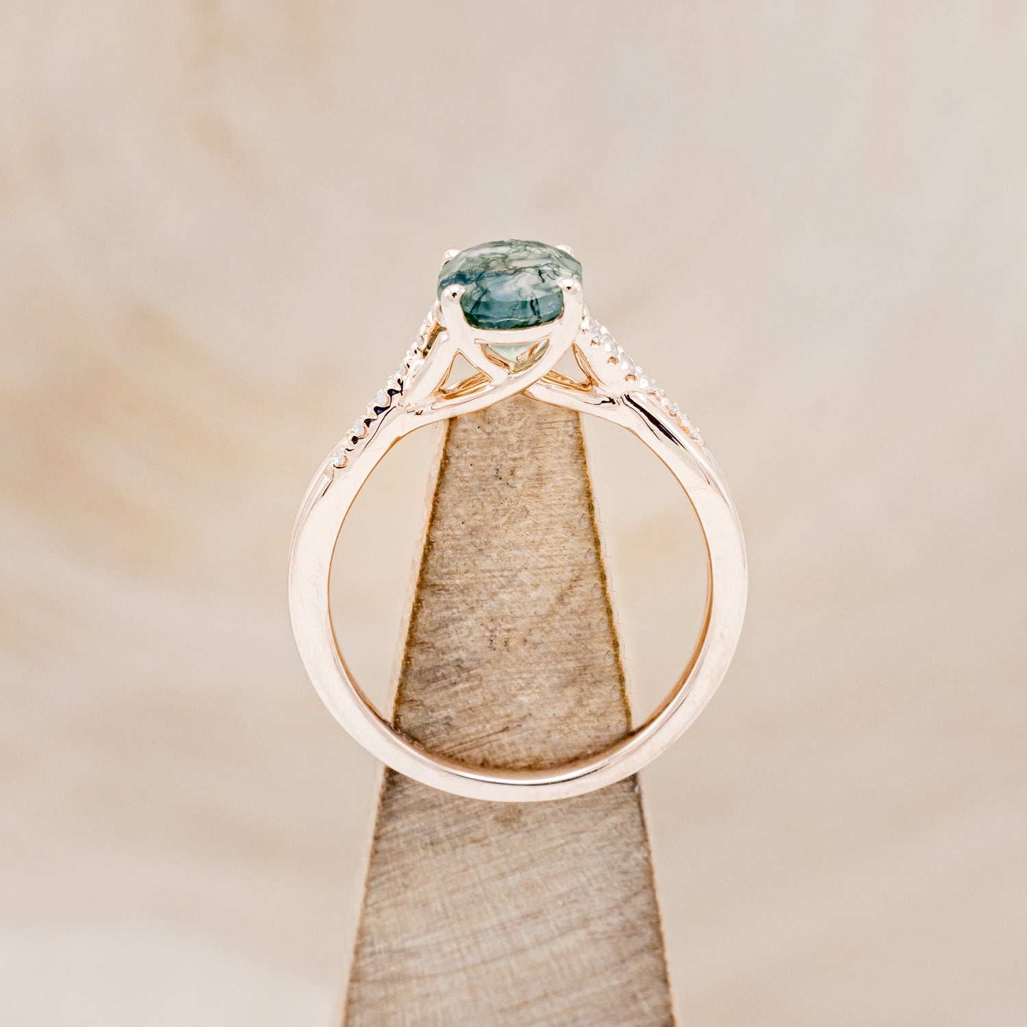 "ROSLYN" - OVAL MOSS AGATE ENGAGEMENT RING WITH DIAMOND ACCENTS - EXPEDITED-5