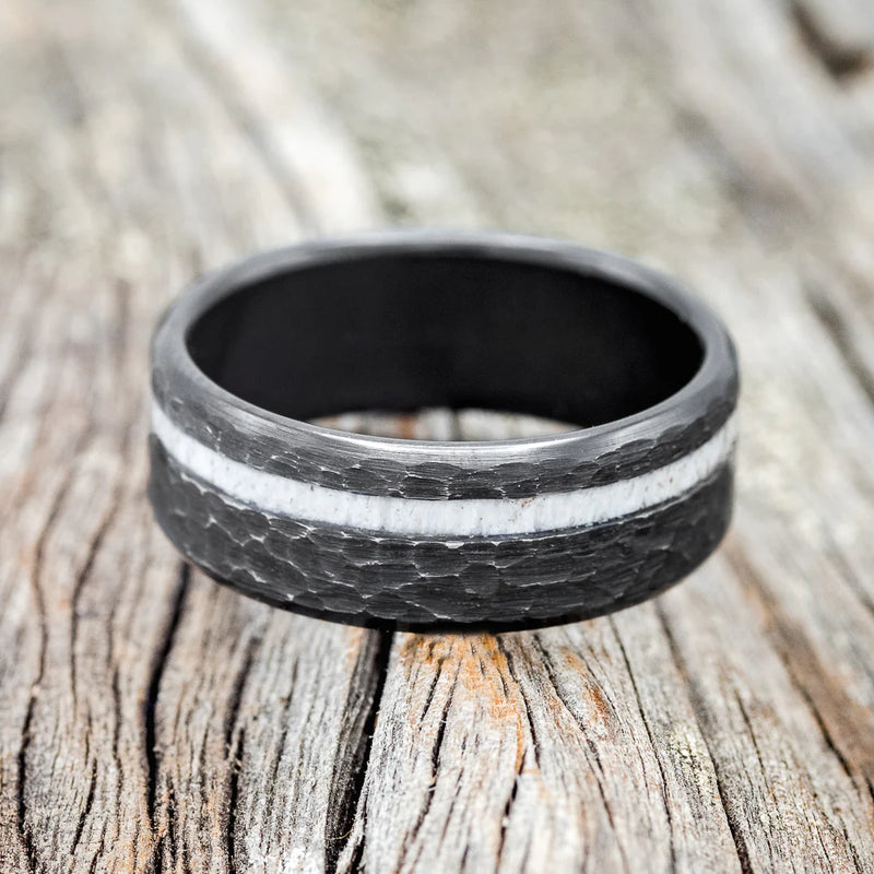 "VERTIGO" - ANTLER WEDDING BAND WITH HAMMERED FINISH - BLACK ZIRCONIUM - SIZE 7 1/2-3