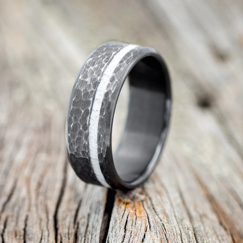 "VERTIGO" - ANTLER WEDDING BAND WITH HAMMERED FINISH - BLACK ZIRCONIUM - SIZE 7 1/2-1