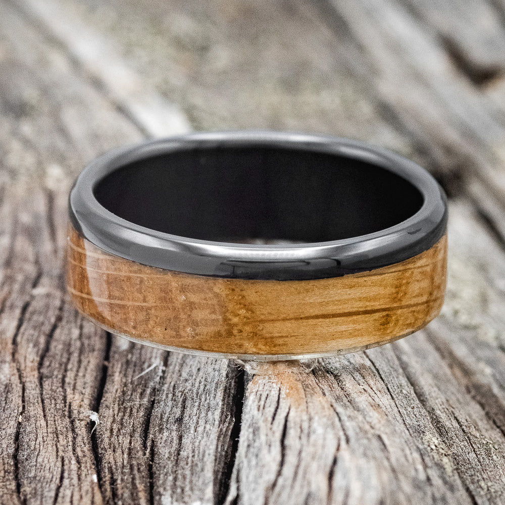 "EZRA" - WHISKEY BARREL OAK WEDDING BAND - BLACK ZIRCONIUM - SIZE 8-Staghead Designs