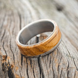 "EZRA" - WHISKEY BARREL OAK WEDDING BAND - TITANIUM - SIZE 10 1/2-2