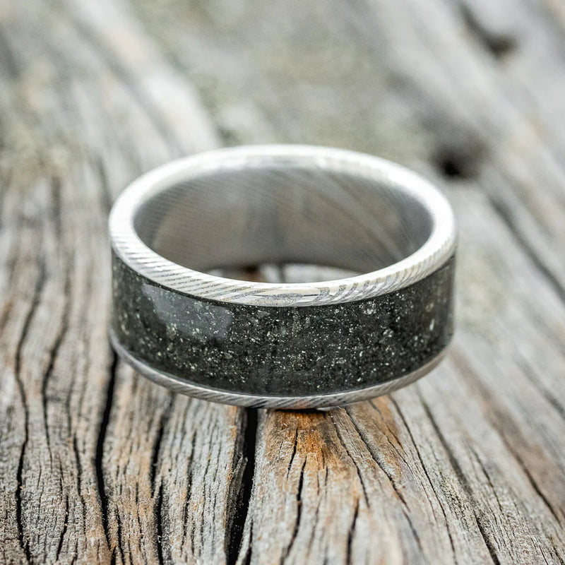 "RAINIER" - PYRITE WEDDING RING - DAMASCUS STEEL - SIZE 8 3/4-1