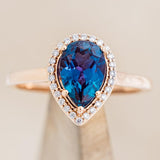 "CLARISS" - PEAR SHAPED LAB-GROWN ALEXANDRITE ENGAGEMENT RING WITH DIAMOND HALO & ANTLER TRACER-11