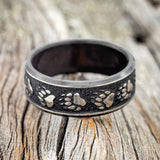 "LEGACY"- CHANNEL EMBOSSED BEAR PAWS WEDDING BAND - SIZE 10-4